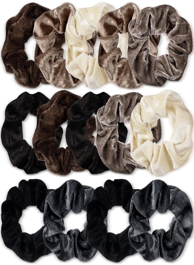 Bememo 28 Pieces Velvet Scrunchies - Soft Elastic Hair Ties, Scrunchy Bobbles, Ponytail Holders & Party Favors in Neutral Colors for Teens, Women, Girls - Image 1